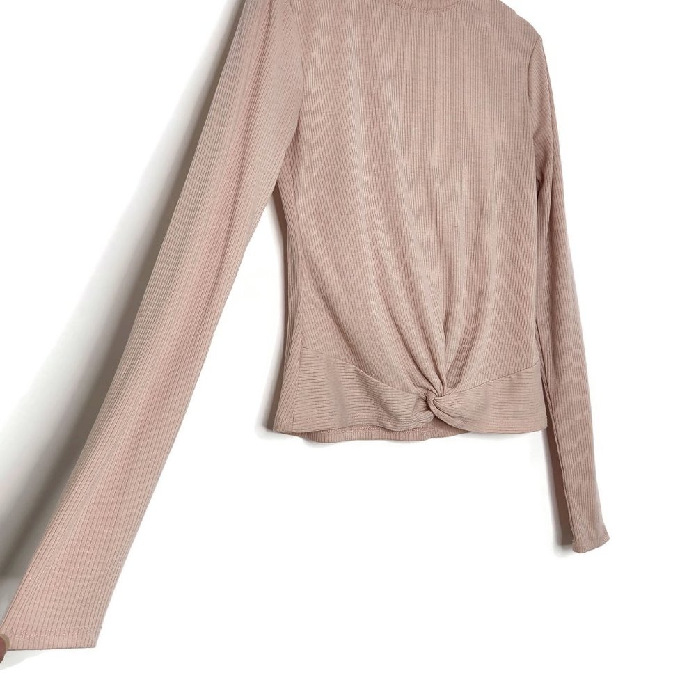Wonderly Mock Neck Top Small Soft Pink Ribbed Twist Front Long Sleeve - Picture 4 of 8
